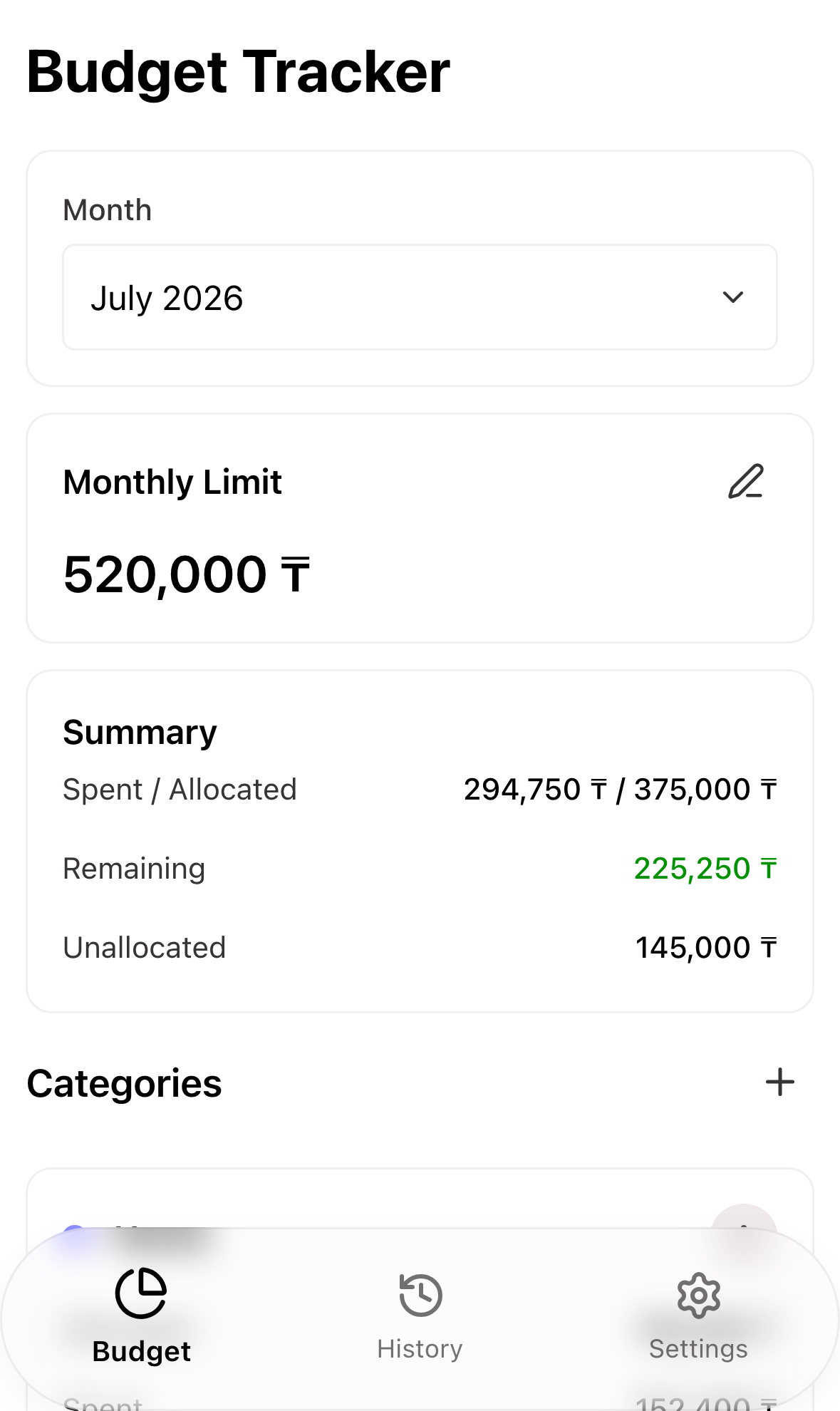 Мобильный обзор бюджета Financial Tracker с демонстрационными данными